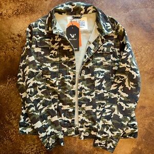 White Mark Green Army Jean Jacket